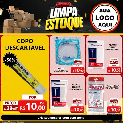 Modelo de Rede Social para Feed Facebook com o tema Operação Limpa Estoque para Embalagens