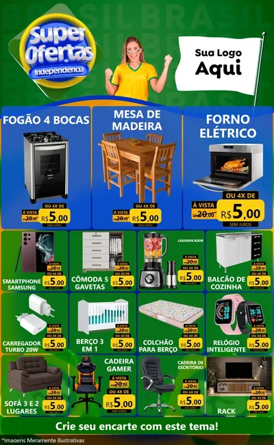Modelo de Encarte para Encarte Grande com o tema Super Ofertas de Independência para Móveis e Eletro