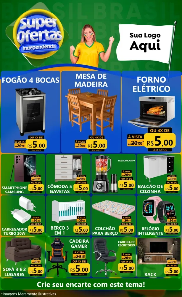Modelo de Encarte para Encarte Grande com o tema Super Ofertas de Independência para Móveis e Eletro