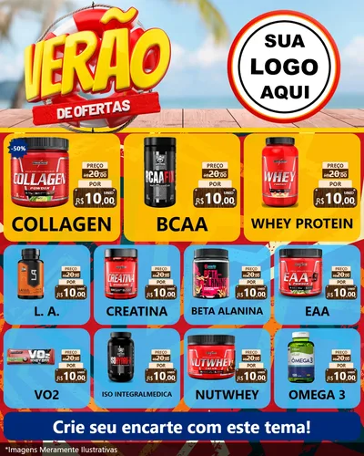 Modelo de Rede Social para Feed Instagram com o tema Verão de Ofertas para Suplementos alimentares