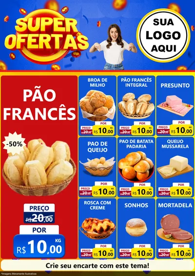 Modelo de Encarte para Encarte A4 Vertical com o tema Super Ofertas para Padaria