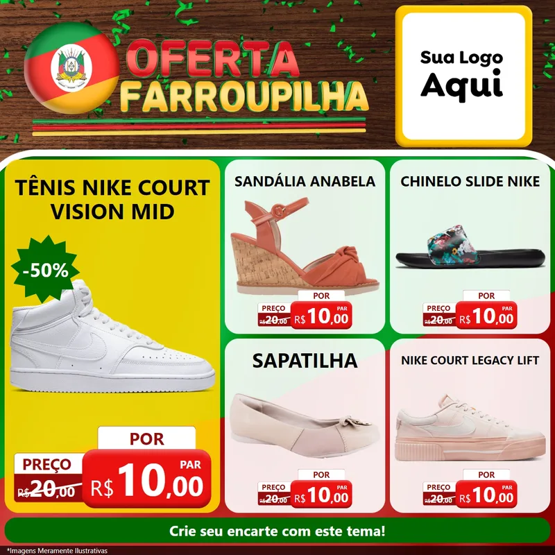 Modelo de Rede Social para Feed Facebook com o tema Oferta Farroupilha para Calçados