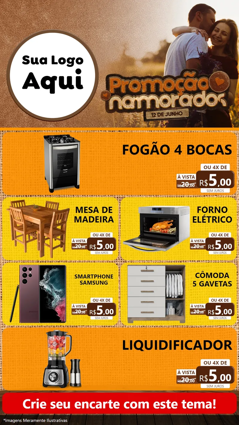 Modelo de TV para TV Vertical com o tema Promoção Namorados para Móveis e Eletro