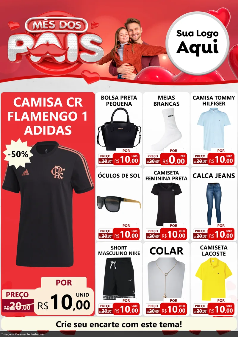 Modelo de Encarte para Encarte A4 Vertical com o tema Mês dos Pais para Roupas e acessórios