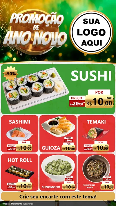 Modelo de Rede Social para Stories com o tema Promoção de Ano Novo para Comida japonesa