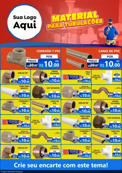Modelo de Encarte para Encarte A4 Vertical com o tema Material Para Tubulações (Tubos e Conexões) para Tubos e conexões