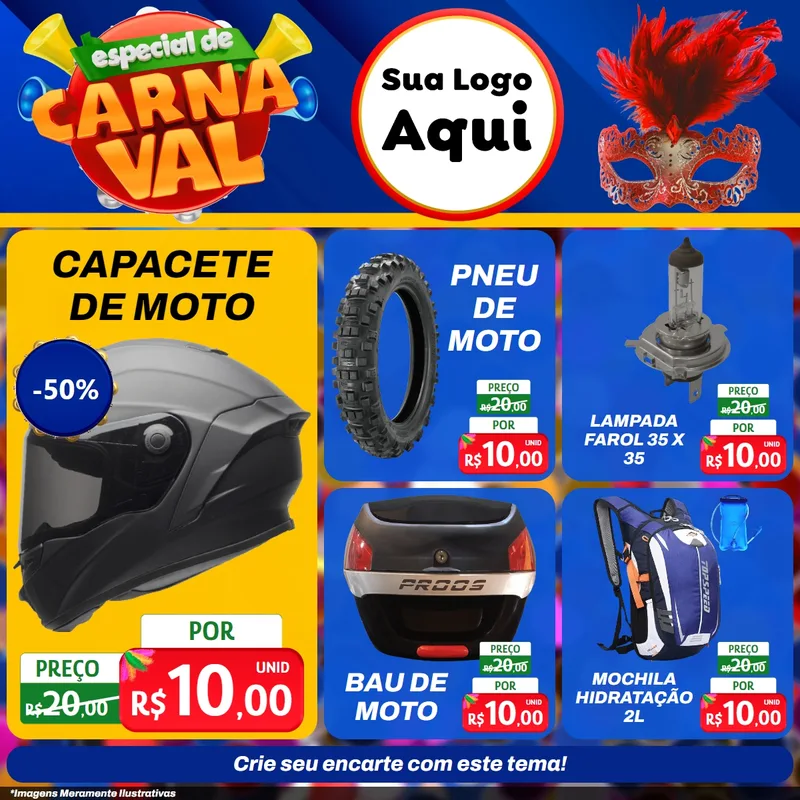 Modelo de Rede Social para Feed Facebook com o tema Especial de Carnaval para Moto peças