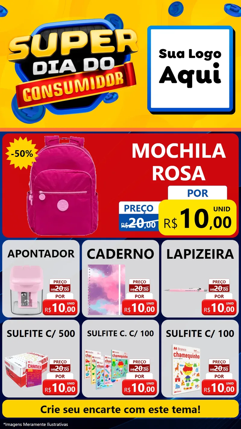 Modelo de Rede Social para Stories com o tema Super Dia do Consumidor para Papelaria