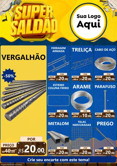Modelo de Encarte para Encarte A4 Vertical com o tema Super Saldão para Ferragens