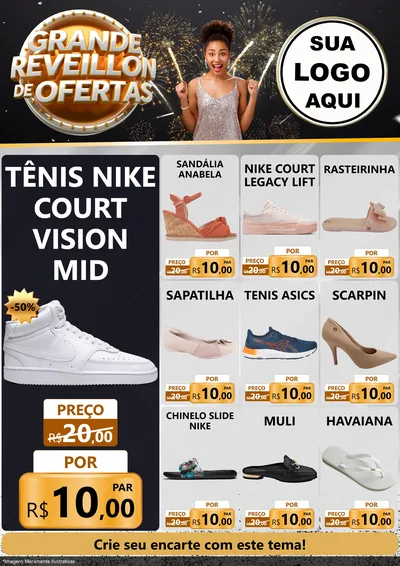 Modelo de Encarte para Encarte A4 Vertical com o tema Grande Réveillon de Ofertas para Calçados