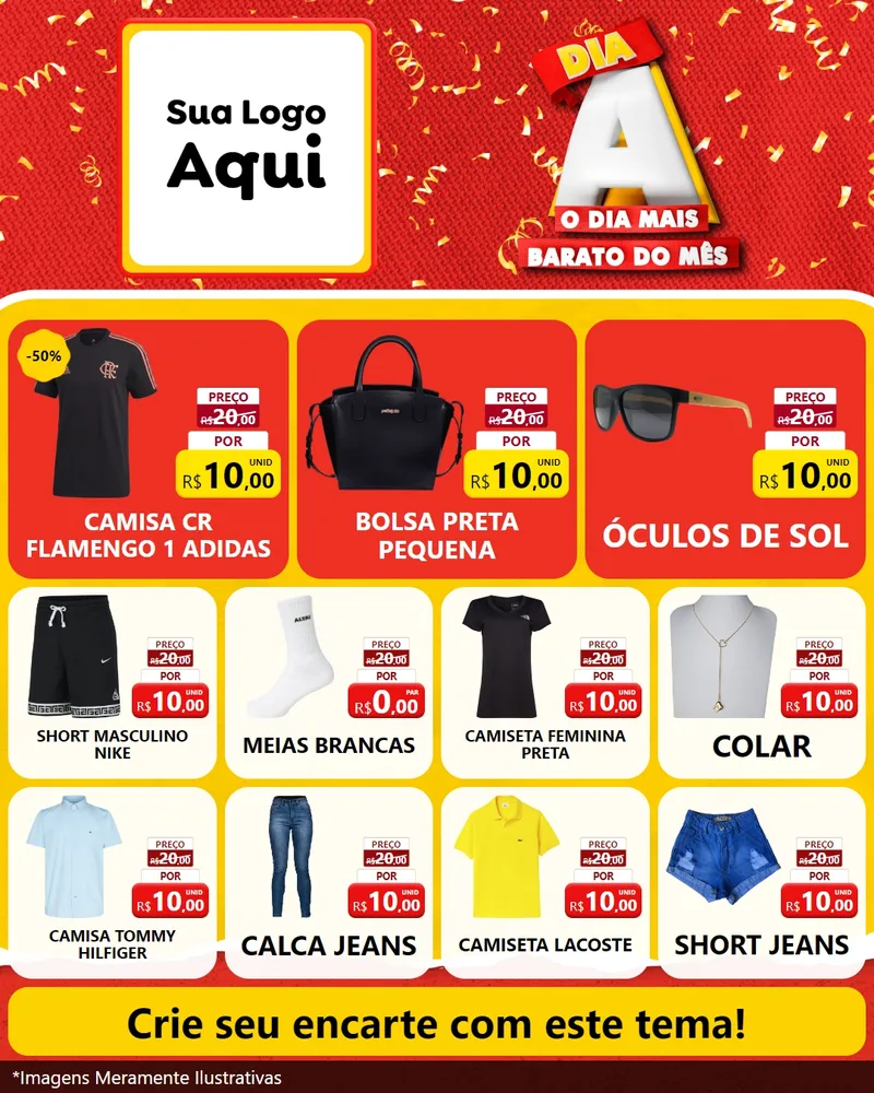 Modelo de Rede Social para Feed Instagram com o tema Dia A o Dia Mais Barato do Mês para Roupas e acessórios