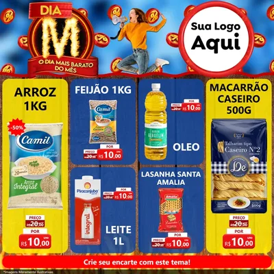 Modelo de Rede Social para Feed Facebook com o tema Dia M - O Dia Mais Barato Do Mês para Supermercado