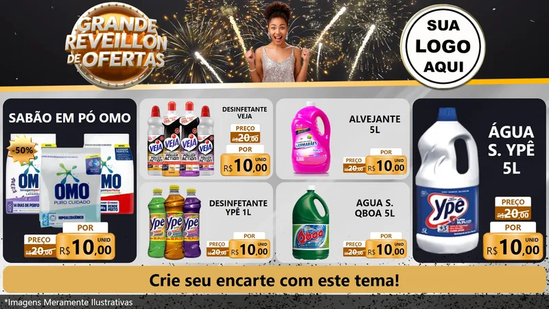 Modelo de TV para TV Horizontal com o tema Grande Réveillon de Ofertas para Produtos de Limpeza