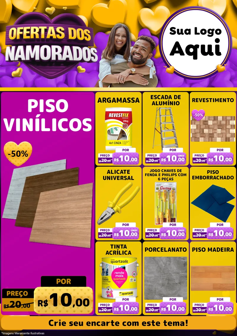 Modelo de Encarte para Encarte A4 Vertical com o tema Oferta Dos Namorados para Material para Construção