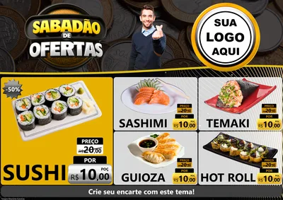 Modelo de Encarte para Encarte A4 Horizontal com o tema Sabadão de Ofertas para Comida japonesa