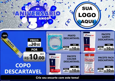 Modelo de Encarte para Encarte A4 Horizontal com o tema Promoção de Aniversário - 3 Anos para Embalagens