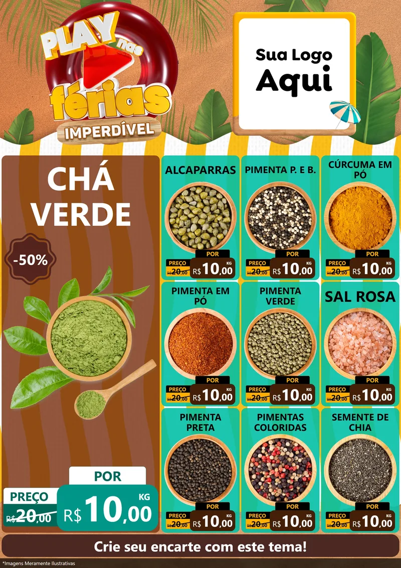 Modelo de Encarte para Encarte A4 Vertical com o tema Play Nas Férias Imperdível para Produtos Naturais