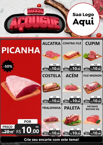 Modelo de Encarte para Encarte A4 Vertical com o tema Nosso Açougue para Açougue