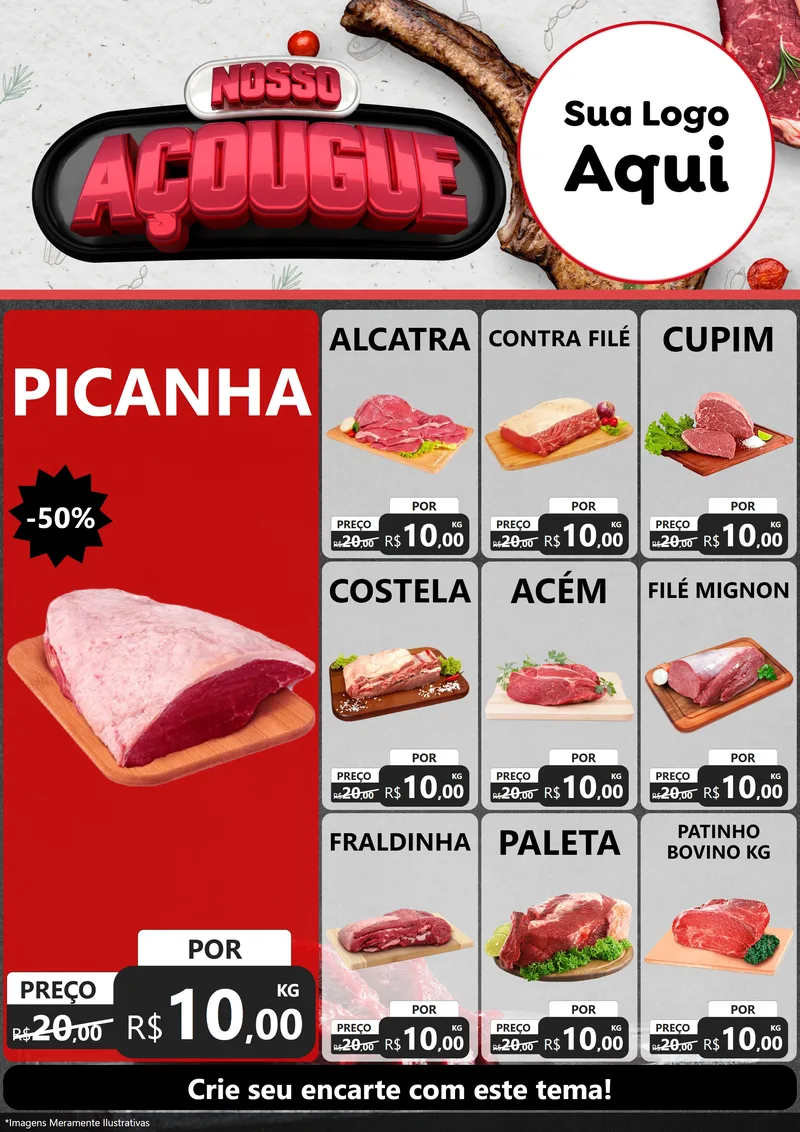 Modelo de Encarte para Encarte A4 Vertical com o tema Nosso Açougue para Açougue