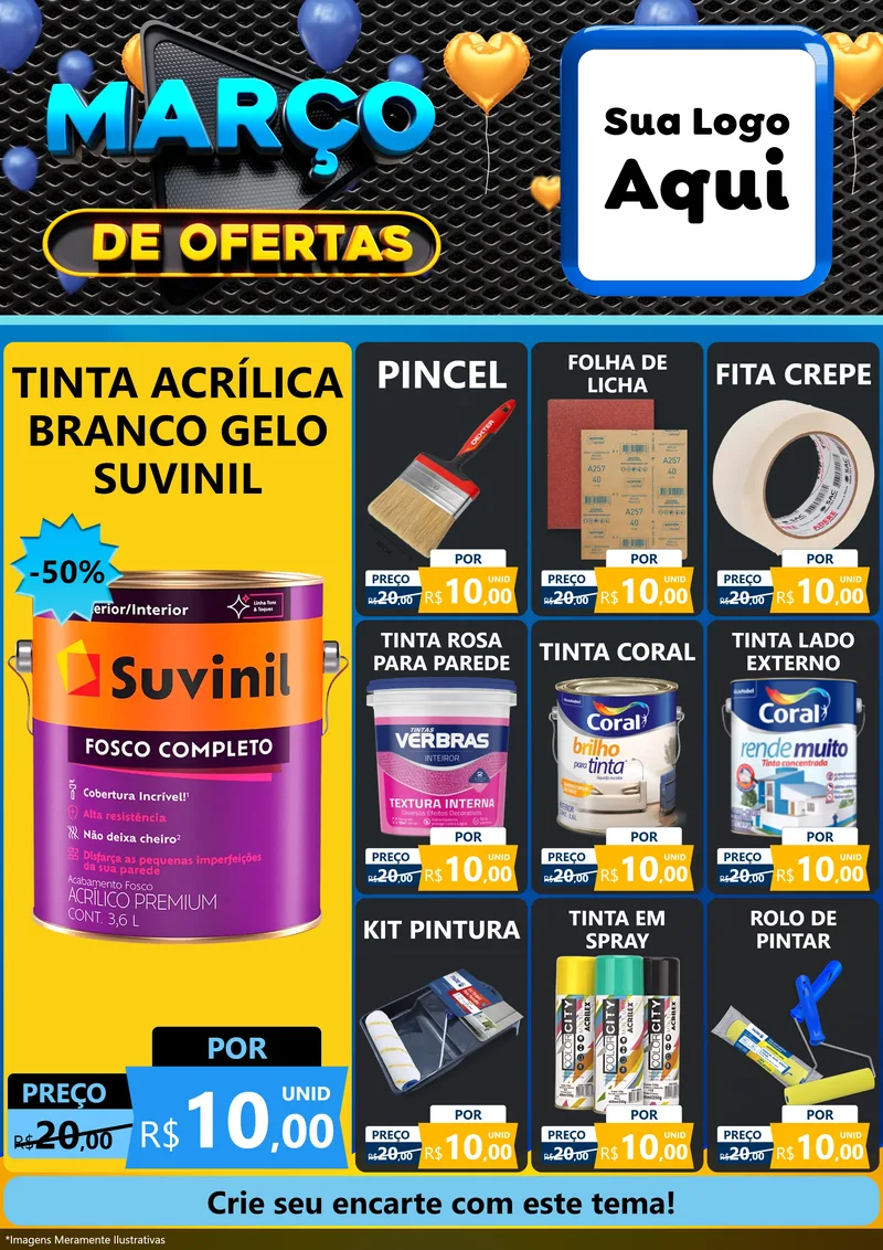 Modelo de Encarte para Encarte A4 Vertical com o tema Março de Ofertas para Tintas e Ferramentas