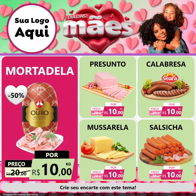Modelo de Rede Social para Feed Facebook com o tema Dia das Mães para Frios e Laticínios