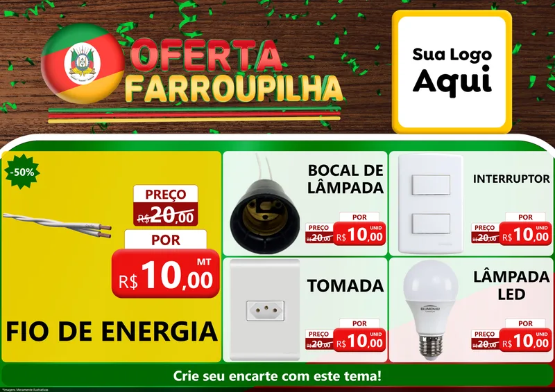 Modelo de Encarte para Encarte A4 Horizontal com o tema Oferta Farroupilha para Materiais Elétricos