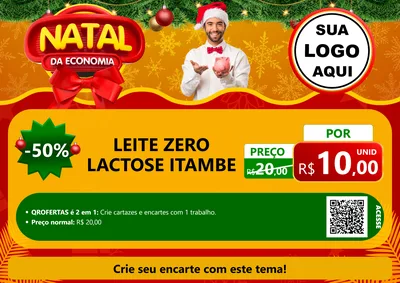 Modelo de Cartaz para Cartaz A4 Horizontal com o tema Natal da Economia para Frios e Laticínios