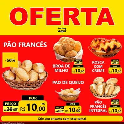 Modelo de Rede Social para Feed Facebook com o tema OFERTA - Vermelho Cartaz para Padaria