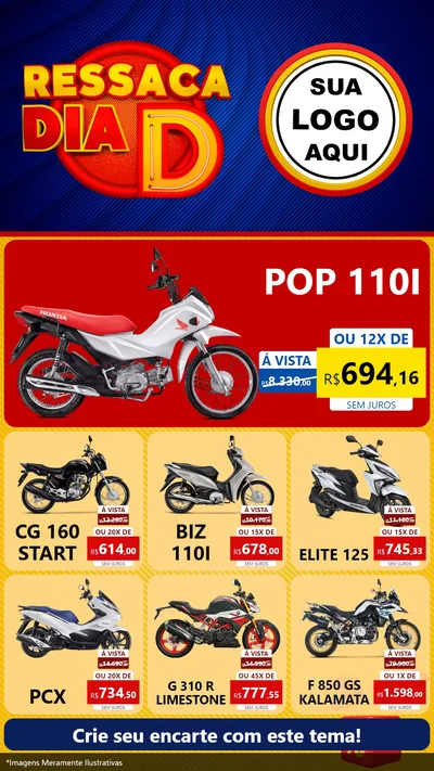 Modelo de Rede Social para Stories com o tema Ressaca Dia D para Concessionaria de Motos