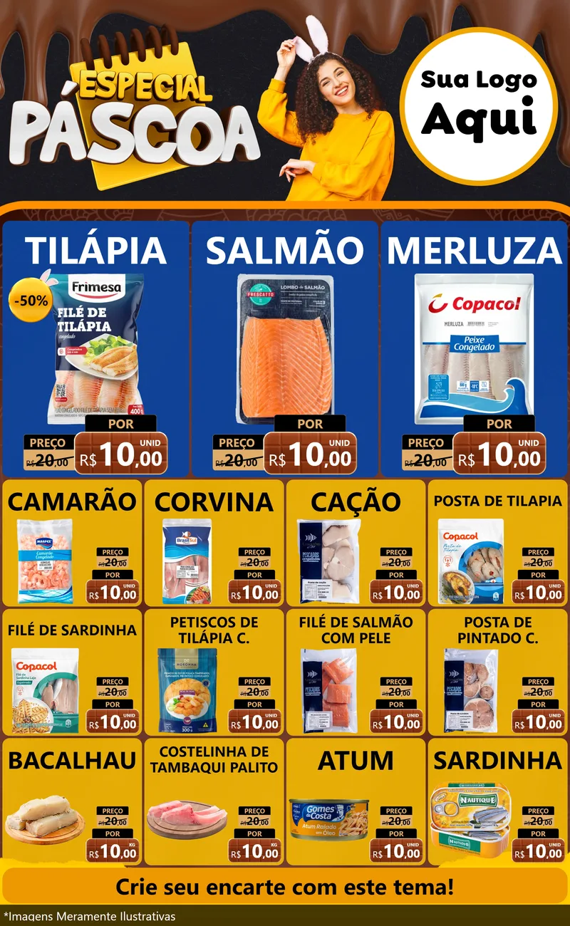 Modelo de Encarte para Encarte Grande com o tema Especial Páscoa para Peixaria