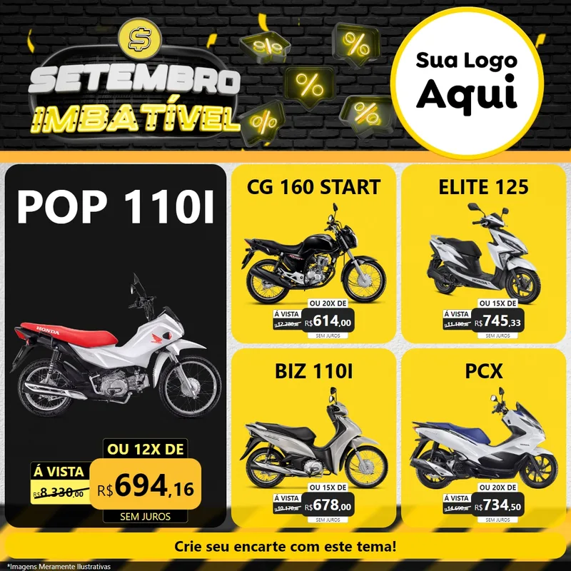 Modelo de Rede Social para Feed Facebook com o tema Setembro Imbatível para Concessionaria de Motos