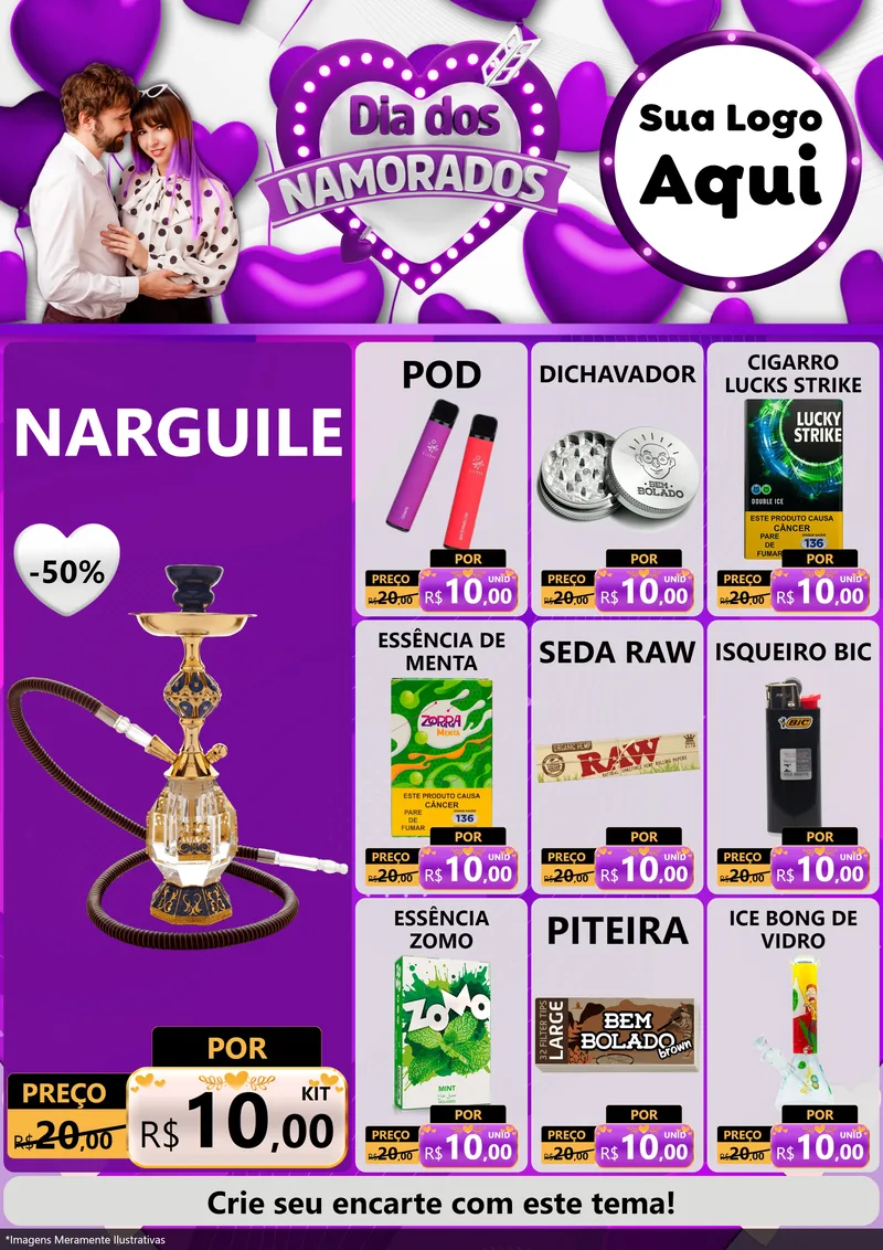 Modelo de Encarte para Encarte A4 Vertical com o tema Dia dos Namorados para Tabacaria
