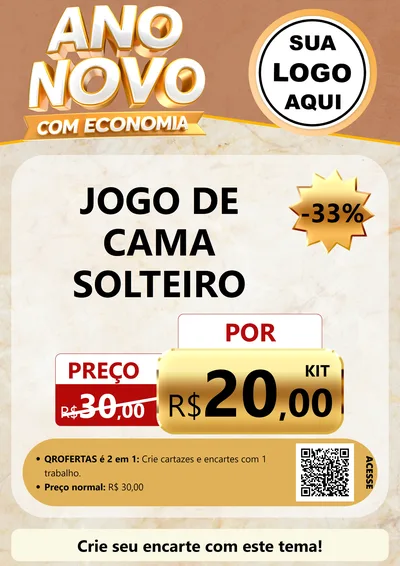 Modelo de Cartaz para Cartaz A4 Vertical com o tema Ano Novo Com Economia para Cama, Mesa e Banho