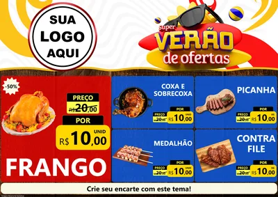 Modelo de Encarte para Encarte A4 Horizontal com o tema Super Verão de Ofertas para Assados
