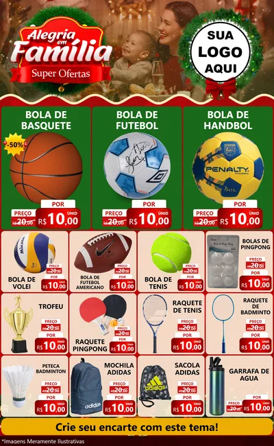 Modelo de Encarte para Encarte Grande com o tema Alegria Em Família - Super Ofertas para Artigos Esportivos