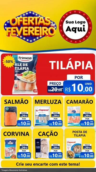 Modelo de Rede Social para Stories com o tema Ofertas de Fevereiro para Peixaria