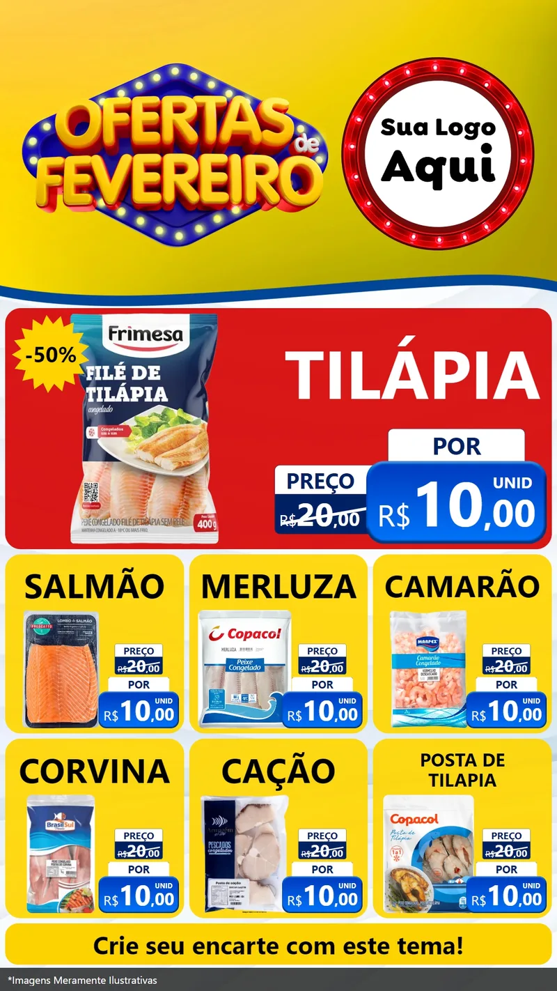 Modelo de Rede Social para Stories com o tema Ofertas de Fevereiro para Peixaria