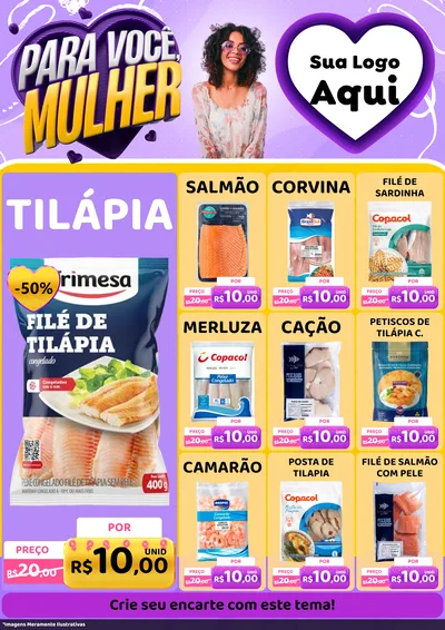 Modelo de Encarte para Encarte A4 Vertical com o tema Para Você, Mulher para Peixaria