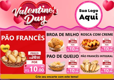 Modelo de Encarte para Encarte A4 Horizontal com o tema Valentine's Day para Padaria