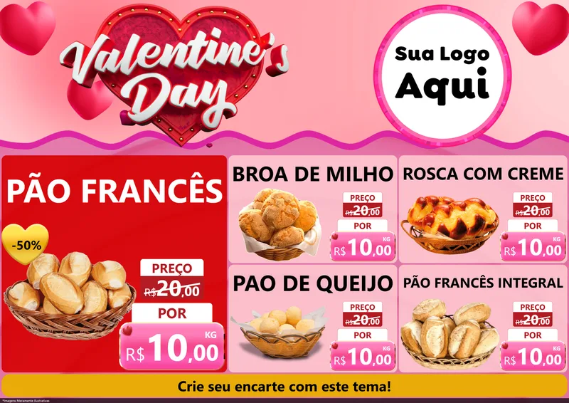 Modelo de Encarte para Encarte A4 Horizontal com o tema Valentine's Day para Padaria