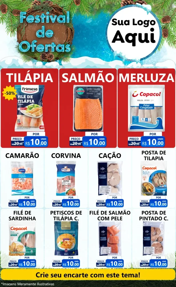 Modelo de Encarte para Encarte Grande com o tema Festival de Ofertas - Inverno para Peixaria