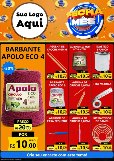Modelo de Encarte para Encarte A4 Vertical com o tema Fecha Mês para Armarinho e Aviamentos
