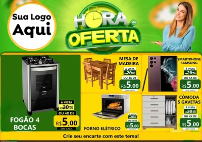 Modelo de Encarte para Encarte A4 Horizontal com o tema Hora da Oferta para Móveis e Eletro