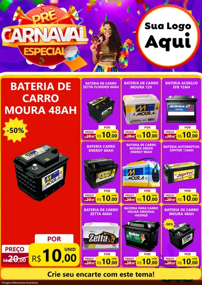 Modelo de Encarte para Encarte A4 Vertical com o tema Pré-Carnaval Especial para Baterias Elétricas