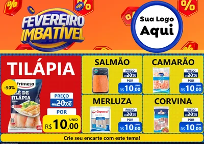 Modelo de Encarte para Encarte A4 Horizontal com o tema Fevereiro Imbatível para Peixaria