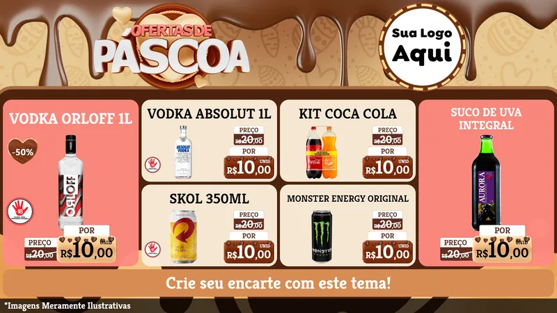 Modelo de TV para TV Horizontal com o tema Ofertas de Páscoa para Distribuidora de bebidas