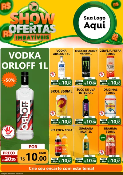 Modelo de Encarte para Encarte A4 Vertical com o tema Show de Ofertas Imbatíveis para Distribuidora de bebidas