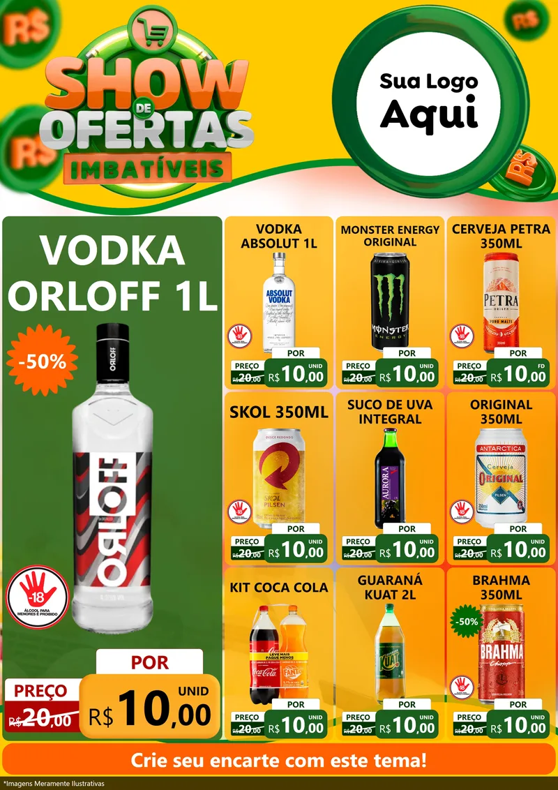 Modelo de Encarte para Encarte A4 Vertical com o tema Show de Ofertas Imbatíveis para Distribuidora de bebidas