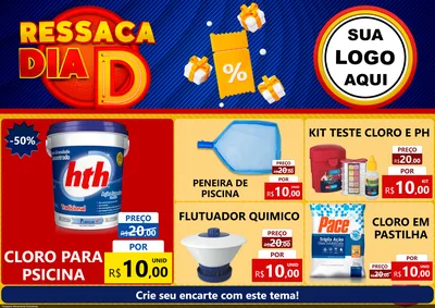 Modelo de Encarte para Encarte A4 Horizontal com o tema Ressaca Dia D para Produtos para Piscina