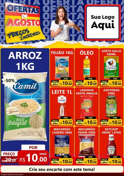 Modelo de Encarte para Encarte A4 Vertical com o tema Ofertas de Agosto - Preços Incríveis para Supermercado